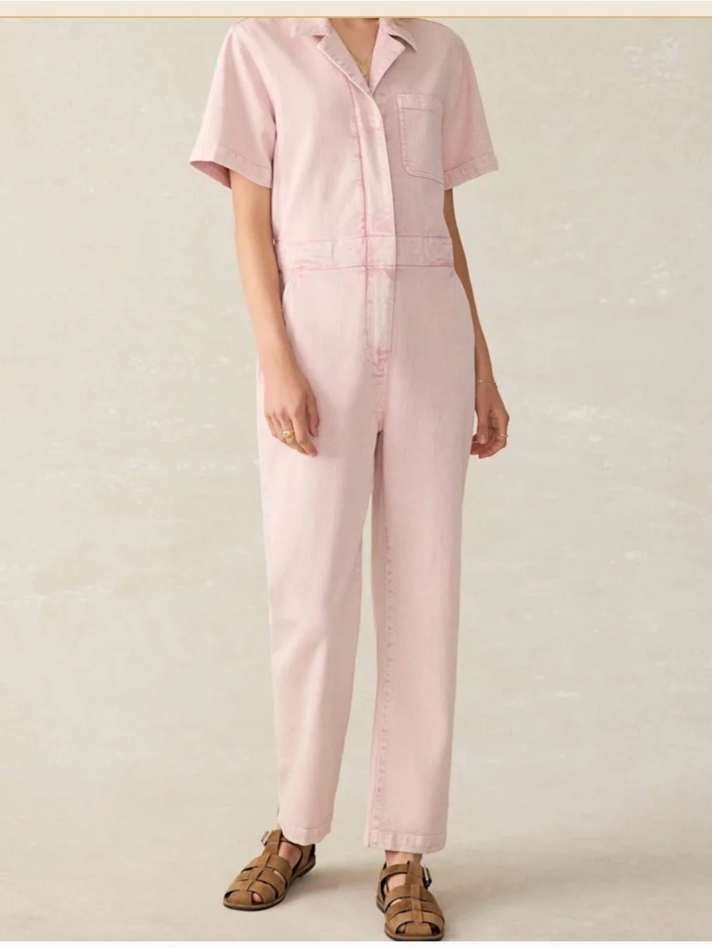Faherty Blush Short-Sleeve Utility Jumpsuit